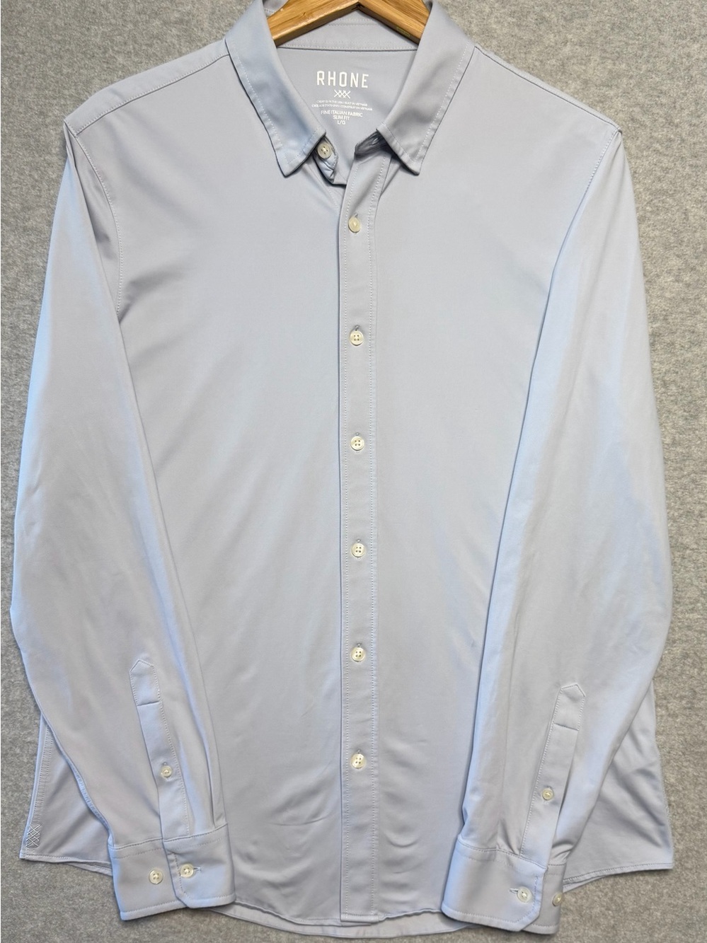 Rhone Men’s Large Commuter Shirt Slim Fit Blue Fine Italian Stretch Long Sleeve
